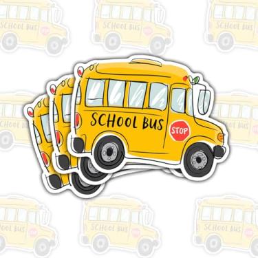 Imagem de 3 peças de adesivos amarelos de ônibus escolar, adesivos de vinil fofos para laptop, caderno, diário, garrafa de água, para-choque de carro, presente de volta às aulas para crianças, estudantes