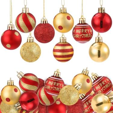 Imagem de Celltestria 36 mini bolas de Natal, enfeite de 3,5 cm, ouro vermelho, pequenas bolas de Natal penduradas para decoração de árvores, bengala doce, bolinhas, bolinhas minúsculas de Natal para decoração