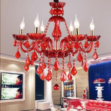 Imagem de Lustre de cristal vermelho europeu para velas, luxuoso, para sala de estar, restaurante, quarto, hotel, villa, loja de roupas, salão de beleza, café, bar, karaokê, com luminária pendente de