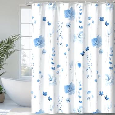 Imagem de QiyI Cortina de chuveiro floral aquarela, cortina de banheiro minimalista com estampa de flores, lavável à máquina, cortinas de chuveiro modernas de primavera, conjunto de cortina de chuveiro de