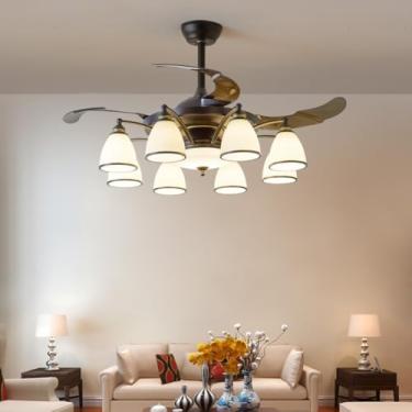 Imagem de Ventilador de teto moderno e discreto com luz LED para sala de estar, restaurante, quarto, escritório, casa de campo ou hotel, com controle remoto (8 lâmpadas, 1 unidade).