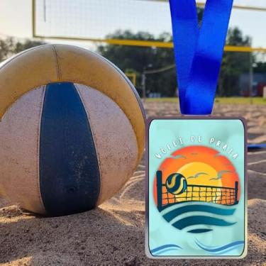 Imagem de Kit 10 Medalhas Para Vôlei De Praia De Campeão Premiação Com Fita Azul
