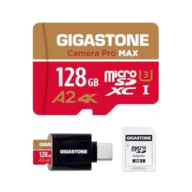 Imagem de [Recuperação de dados gratuita de 5 anos] Cartão micro SD GIGASTONE de 128 GB com leitor de cartão USB 3.2 tipo C, câmera 4K Pro MAX, cartão de memória A2 V30 MicroSDXC para Gopro, vídeo UHD 4K, até