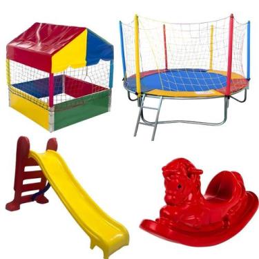 Imagem de Cama Elástica Pula Pula Trampolim Colorido 2,30m Casinha Piscina De Bo