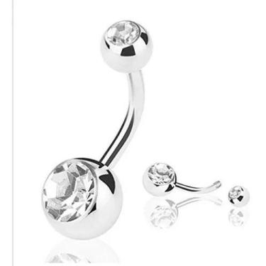 Imagem de Piercing Umbigo Antialérgico Aço Cirúrgico Pedra Zircônia - Omega, Fem