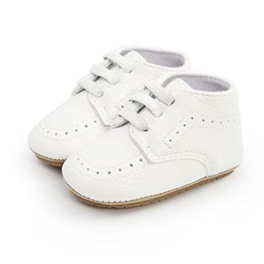 Imagem de Mocassins para bebês meninos meninas clássico casamento Brogue Oxford sapatos sociais primeiros passos caminhada sapato de berço preguiçoso, A07/branco, 12-18 Months Toddler