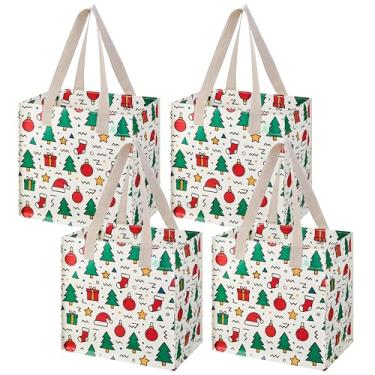 Imagem de VENO Pacote com 4 sacos de compras reutilizáveis, sacos de compras resistentes com alças, para carrinho de compras com fundo rígido para ficar na vertical, dobrável, multiuso (tipo A, pacote com 4)