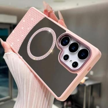 Imagem de Capa magnética espelhada com diamantes coloridos e estilosa para Samsung Galaxy S25 S24 S23 S22 S21 Ultra Plus S24fe A55 A35 A25 A15 (para Galaxy S23/rosa)