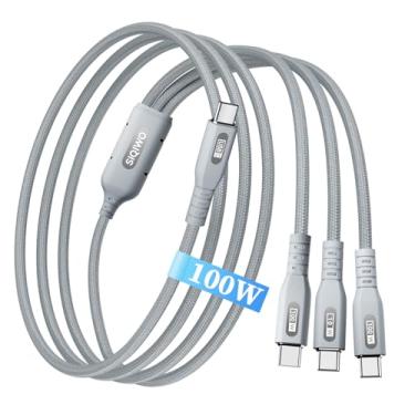 Imagem de SIQIWO Cabo Usb C 100 W Máx., 1,2 M, 3 Em 1, Trançado Para Divisor, De Carregador Com Portas Tipo, Carregamento Rápido Iphone Série 16/15, Samsung Galaxy S24, Macbook Air/Pro, Lenovo, Ipad E Muito M