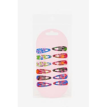 Imagem de Kit de Presilhas de Cabelo Coloridas, 12 Peças, Design Floral com Estampa Tropical, Clips Decorativos em Azul, Rosa e Preto