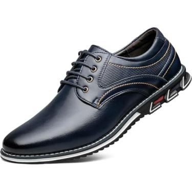 Imagem de AWINIWI Sapato social masculino casual, confortável, moderno, masculino, clássico, couro, Oxford, negócios, casual, formal, Azul, 11.5 Wide