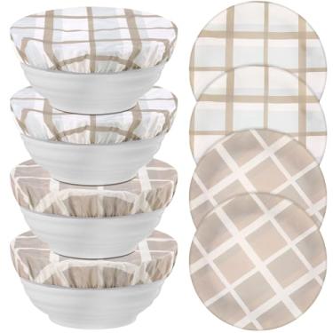Imagem de Hahafelt 4 peças de capas reutilizáveis para tigela de cera de abelha à prova de pão, tampas de 25,4 cm de tecido de algodão elástico para alimentos à prova de vazamento e armazenamento de alimentos