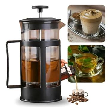 Imagem de Prensa Francesa para Café, Chá e Leite, 300ml, Cremeira em Vidro, Cafeteira Manual