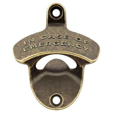 Imagem de Luwanburg Abridor de tampa de garrafa de cerveja vintage montado na parede em caso de emergência bronze estacionário montável para armário de cozinha em pé (pacote com 1)