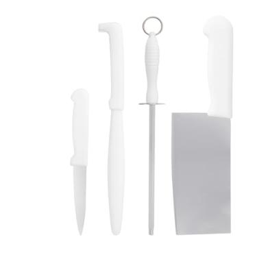 Imagem de Kit Utensílios para Cozinha, 4 Peças em Aço Ionx com Cabo Branco, Inclui Cutelo, Faca para Legumes, Chaira, Descascador