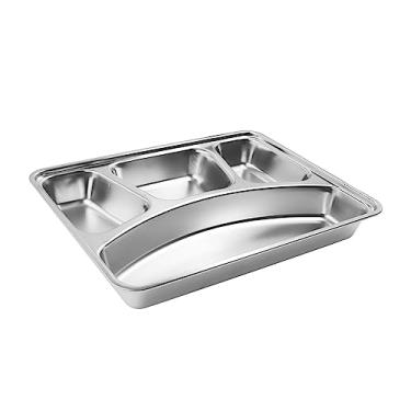 Imagem de Pratos divididos de aço inoxidável 304, Ulifestyar, 4 compartimentos, bandeja de jantar retangular dividida, pratos de jantar de metal para crianças, adultos, crianças, lavável na lava-louças, sem BPA