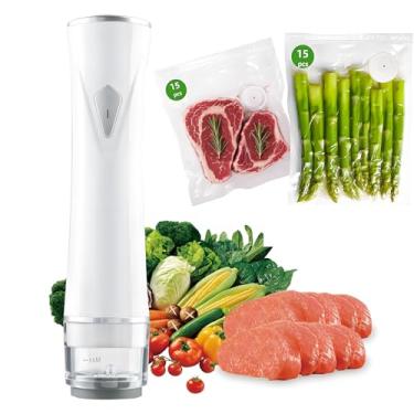 Imagem de Seladora a vácuo portátil com tanque de água visível – à prova de derramamento, operação com um toque, máquina seladora a vácuo com 30 sacos reutilizáveis para cozinha, acampamento ou viagem (branca