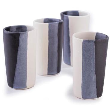 Imagem de MEXTEQUIL Conjunto de copos de tiro de cerâmica artesanal artesanal - atiradores modernos de tequila e mezcal - Presente exclusivo de bar rústico para casa (eclipse da meia-noite)