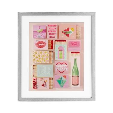 Imagem de Stupell Industries Glam Cocktails Retro Matches Impressão emoldurada cinza sob vidro, design por Lil' Rue, 16 x 13