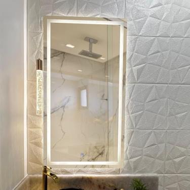 Imagem de Decora Loja Espelho Jateado LED com 3 Tons de Iluminação, Vidro, 110x60cm, Touch Screen, Montagem na Parede, Clássico para Banheiro, Camarim e Lavabo (1, Retangular)