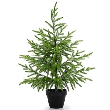 Imagem de Homiton Árvore de Natal verde em vaso artificial de 60 cm, pinheiro norfolk, para mesa, varanda, decoração de Natal, ambientes internos e externos (verde (2 pés))