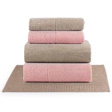 Imagem de Jogo de Banho Blume Toalhas Macias 100% Algodão Fio Penteado 5 Peças Rosa e Bege