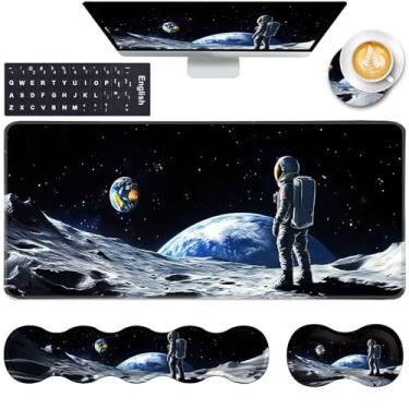 Imagem de CICPLKSE Descanso de pulso para teclado e mouse pad com suporte de pulso, porta-copos ergonômico, espuma de memória, alívio da dor de digitação fácil, tapete de mesa GG grande 80 cm x 30 cm