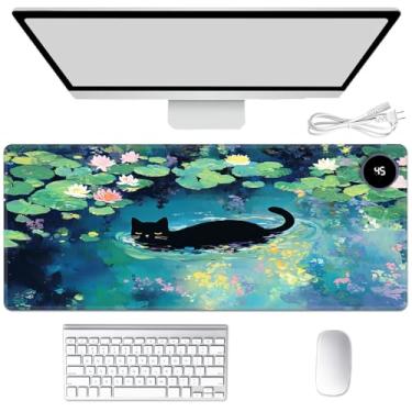 Imagem de Tapete de mouse aquecido para aquecer as mãos, tapete de mesa quente para mousepad tapete de mesa com 3 níveis de aquecimento e desligamento automático 80 x 33 cm tapete de teclado aquecedor de couro