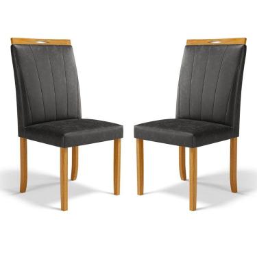 Imagem de Kit Com 2 Cadeiras Aurora Madeira Maciça Estofadas Para Mesa De Jantar Courino Preto 503