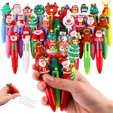 Imagem de LUYI 30 mini canetas multicoloridas de Natal em uma 4 em 1, canetas divertidas e fofas de Natal, canetas retráteis, de Papai Noel, boneco de neve, para festas de fim de ano, material escolar