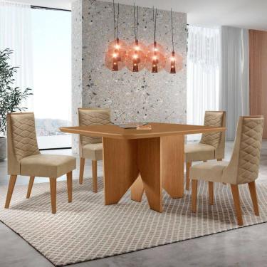 Imagem de Mesa Evora 90 Mdf Canto Copo E Com 4 Cadeiras Safira Turim 07 Naturalle