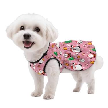 Imagem de Wiryuouvt Vestido de Papai Noel rosa com botões, leve, respirável, para cachorro, princesa, sem mangas, ajustável, roupas para cães pequenos, gatos, festas de fim de ano, artigos para animais de