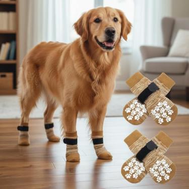 Imagem de 4 meias antiderrapantes para cães - botas de cachorro para evitar lamber patas, sapatos antiderrapantes para cães ao ar livre, ótimo para proteção de patas de cães