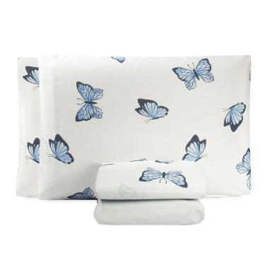 Imagem de Jogo De Lençol Casal Padrão Essencialle 150 Fios 4 Peças - Borboletas Azuis
