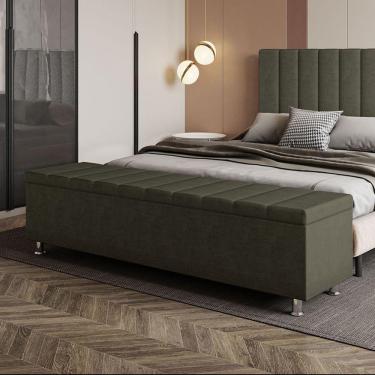 Imagem de Calçadeira Baú Recamier Estofado Queen 160 Cm ônix Veludo Marrom