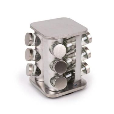 Imagem de Porta Condimentos Giratório com 12 Potes - Aço Inox e Vidro - THIKA