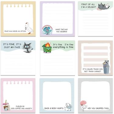 Imagem de INCOK Notas adesivas engraçadas para o trabalho - 9 peças de blocos de notas autoadesivos divertidos, novidades sarcásticas para listar memorandos escolares materiais de escritório lixeira acessórios