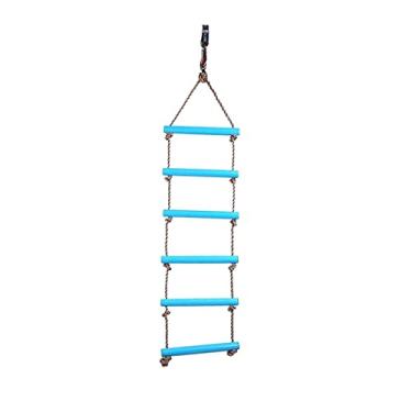 Imagem de Escada de corda de escalada ao ar livre 6 degraus azul 2 m para crianças conjunto de balanço casa na árvore casa de brinquedo - Equipamento de exercício divertido para ambientes internos e externos