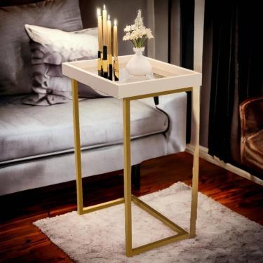 Imagem de Mesa De Apoio Sofá Jb 4774 Pérola E Dourado Bechara