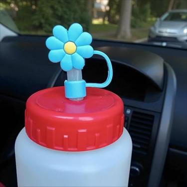 Imagem de Tampa Protetora Canudo 10mm Copo Garrafa Térmica Acessório Silicone Flor Anti Poeira (Azul)