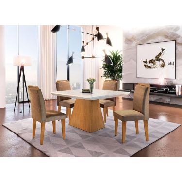 Imagem de Sala De Jantar Aida 90 Tp Mdf Canto Reto Com 4 Cadeiras Rufa Off White/imbuia/animalle Chocolate