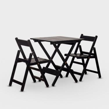Imagem de Conjunto De Mesa 70x70 E 02 Cadeiras Dobráveis Cor Preta