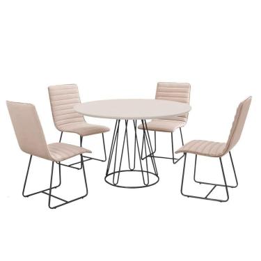 Imagem de Sala De Jantar 1,00M Base Preta Com 04 Cadeiras Off White
