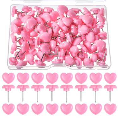 Imagem de LXUEJIE 100 peças de tachas de polegar fofas alfinetes rosa, pinos de coração de 0,47 polegadas, tachinhas de polegar de cabeça chata para quadro de avisos, quadro de cortiça, pôsteres, fotos, cartões