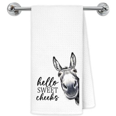 Imagem de Exqcom Hello Sweet Cheeks decoração de banheiro, toalhas de mão engraçadas de banheiro de burro, toalhas de mão decorativas de animais de fazenda engraçadas para banheiro, banheiro, banheiro, 40 x 61