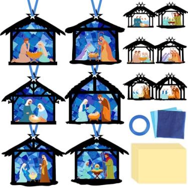 Imagem de Qyeahkj Conjunto de 36 apanhadores de sol de Natal, artesanato para crianças, faça você mesmo, presépio para janela, papel de tecido, kit de artesanato para pendurar para Natal, férias, atividades