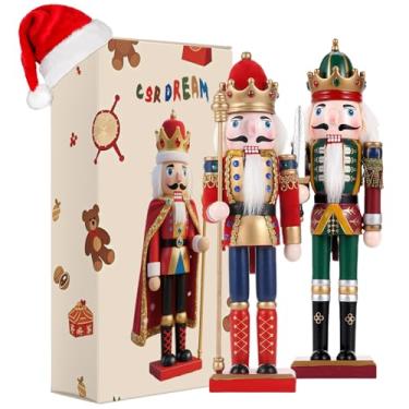 Imagem de Enfeites de quebra-nozes de madeira de 29 cm (decorações de Natal, bonecos de quebra-nozes) (presente colecionável festivo) para mesa, mesa, lareira e decoração de Natal, espadachins e rei