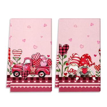 Imagem de Mrazqev Conjunto de 2 panos de prato de cozinha para decoração de dia dos namorados - Love Heart Trucks and Goblins 45 x 66 cm panos de algodão reutilizáveis absorventes para limpeza de casa