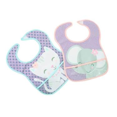 Imagem de Babador Impermeavel Bolso Kit 2 Gato/Elefante, Clingo, Gato/Elefante