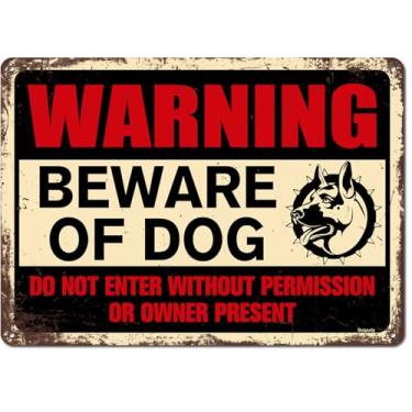 Imagem de Dutpurly Placa de aviso de 20,3 cm x 30,5 cm de alumínio retrô de metal cuidado com cães, não entre sem permissão, para fazenda de quintal
